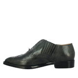 Mens Grey Leather Square Toe Lace Up Décor Slip On Shoes