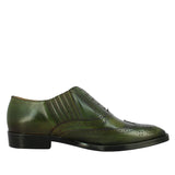 Mens Olive Leather Square Toe Lace Up Décor Slip On Shoes