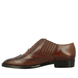 Mens Brown Leather Square Toe Lace Up Décor Slip On Shoes