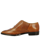Mens Tan Leather Square Toe Lace Up Décor Slip On Shoes