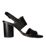 Black Leather Woven Block Heels - SaintG