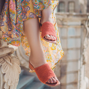 Saint Eloisa Brick Red Woven Block Heel mules