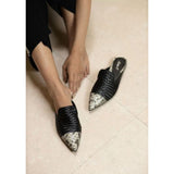 Grey Python and Black Woven Leather Mules