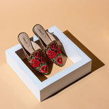 Saint Sofia Red Hand-Embroidered Leather Mules