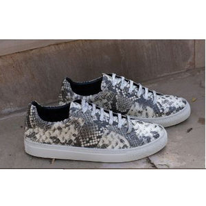 Grey Textured Python Leather Sneakers