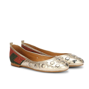 Gold-Toned Embellished Leather Ballerinas - SaintG