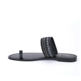 Saint Rosalia Black Leather Hand Embroidered Flats - SaintG