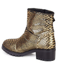 Saint Aloisa Metallic Gold Snake Print Leather Boot