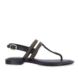 Saint Amata Gold Hand Embroidered Black Leather Sandals