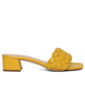 Saint Kate Mustard Woven Leather Mid Heel Mules