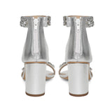 Saint Ornella Crystal Embellished Silver Metallic Leather Heel