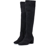 Saint Luisa Black Stretch Suede Above The Knee Heeled Boots
