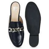 Saint Caeser Metal Chain Embellished Navy Mules - SaintG