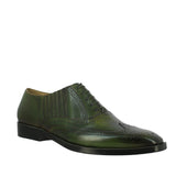 Mens Olive Leather Square Toe Lace Up Décor Slip On Shoes