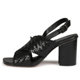 Saint Bibiana Black Woven Block fringed Heels. - SaintG