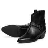 Saint Enrica Metal Studded Black Leather Ankle Boots