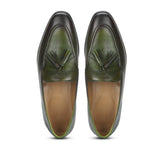 Saint Valentin Olive Leather Men's Tassel Moccasin Shoes