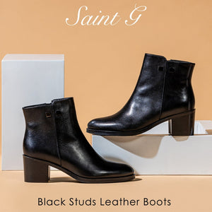 Saint Marta Black Leather Studded Ankle Boots