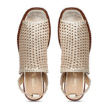 Saint Bella Platin Leather Handcrafted Woven Open Toe Block Heel