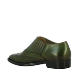Mens Olive Leather Square Toe Lace Up Décor Slip On Shoes