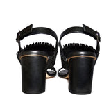 Black Leather Woven Block Heels - SaintG