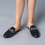 Saint Caeser Metal Chain Embellished Navy Mules - SaintG