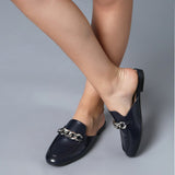 Saint Caeser Metal Chain Embellished Navy Mules - SaintG