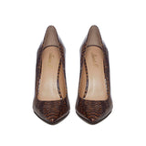 Snake-embossed Brown Leather Pumps - SaintG