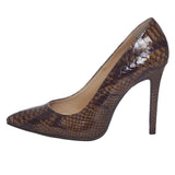 Snake-embossed Brown Leather Pumps - SaintG