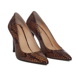 Snake-embossed Brown Leather Pumps - SaintG