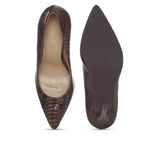 Snake-embossed Brown Leather Pumps - SaintG