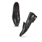 Saint Callisto  Black Croco Leather Embossed Moccasin Shoes