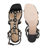 Saint Angela Black Gold Leather Square Metal Studded Block Heel