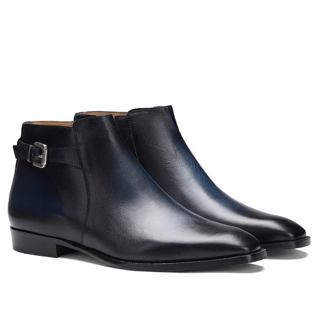 Saint Lothair Dark Blue Two Color Toned Leather Ankle Boot