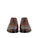 Mens Brown Leather Square Toe Lace Up Décor Slip On Shoes
