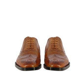 Mens Tan Leather Square Toe Lace Up Décor Slip On Shoes