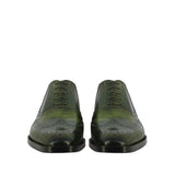 Mens Olive Leather Square Toe Lace Up Décor Slip On Shoes