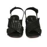 Saint Bibiana Black Woven Block fringed Heels. - SaintG