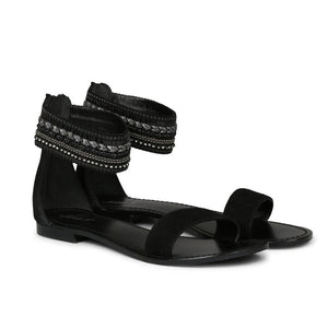 Saint Juliette Black Hand Embroidered Leather Flats. - SaintG