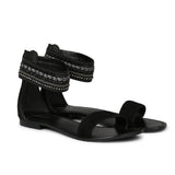Saint Juliette Black Hand Embroidered Leather Flats. - SaintG