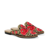 Saint Sofia Red Hand-Embroidered Leather Mules