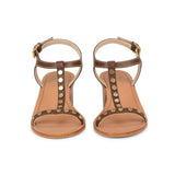 Saint Irmina Tan Leather Gold Metal Studded Block Heel