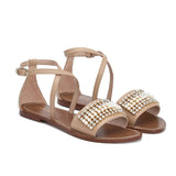 Saint Adilia Beige Stone And Pearl Embellished Leather Sandal - SaintG