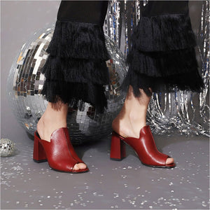 Saint Amor Red Leather Block Heel