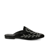 Saint Sofia Black Leather Hand Embroider Mules