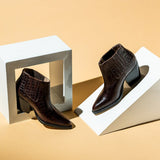 Saint Jolina Brown Croco Embossed Leather Ankle Boots