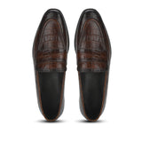 Saint Ansprand  Brown Croco Leather Embossed Loafers