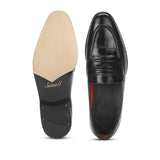 Saint Callisto  Black Croco Leather Embossed Moccasin Shoes