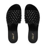 Saint Arianna Black Leather Handcrafted Woven Flats