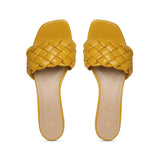 Saint Kate Mustard Woven Leather Mid Heel Mules